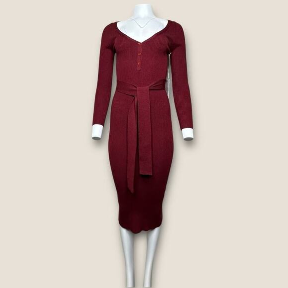 NWT | Bishop & Young | Henley Sweater Midi Dress | Currant | Small - Picture 2 of 14